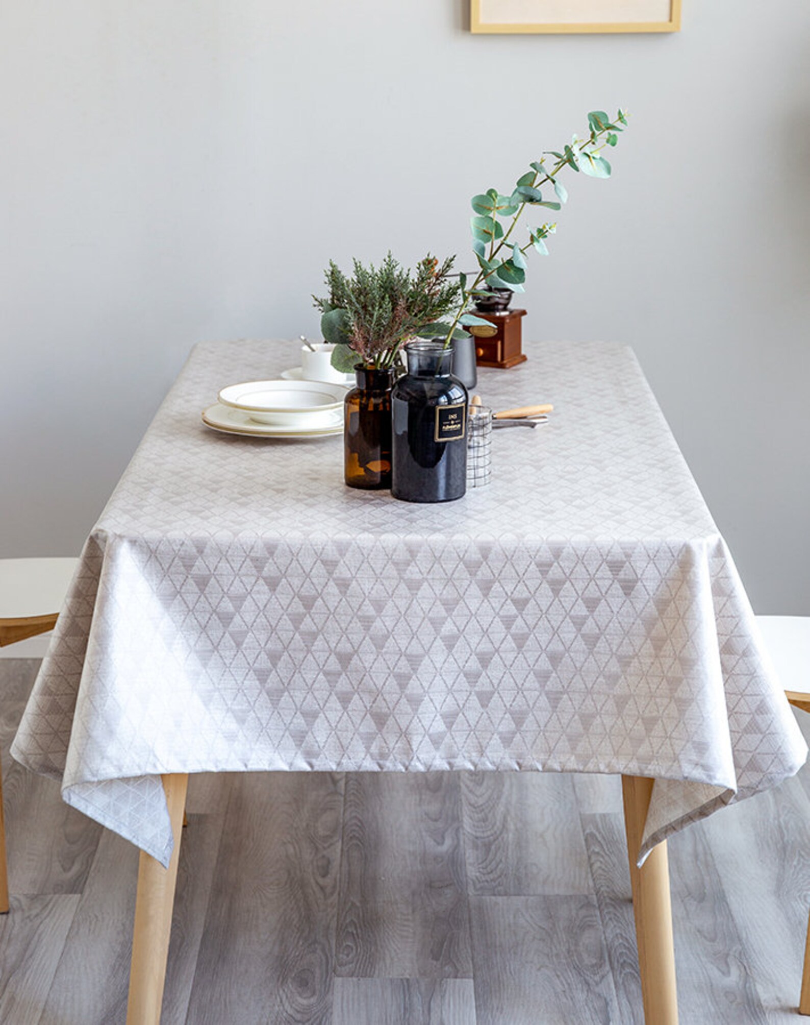 Wipe Clean Tablecloth TPU Coating Triangle Tile Inspired Beige | Etsy