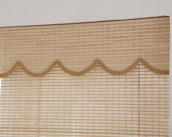 Bamboe Shades met Volant, Bamboo Fold Up Shades, Designer Window Treatment, Op bestelling gemaakte raambekleding