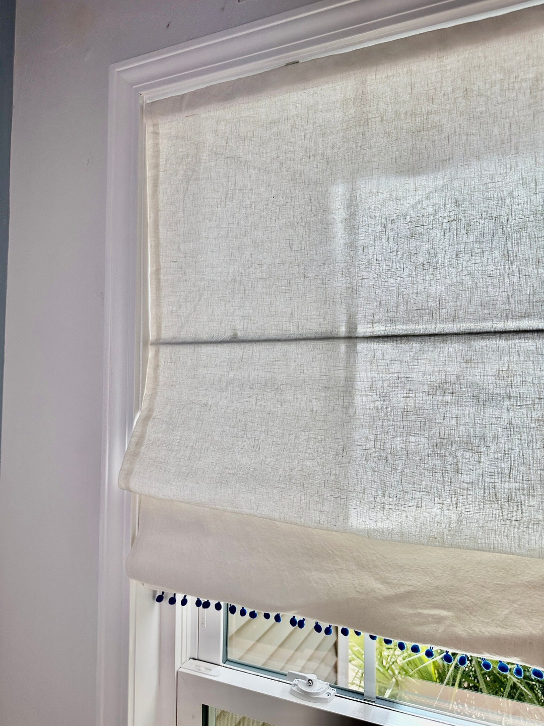 Linen Roman Shades With Pompoms, 280300gsm 100 Luxury Pure Linen