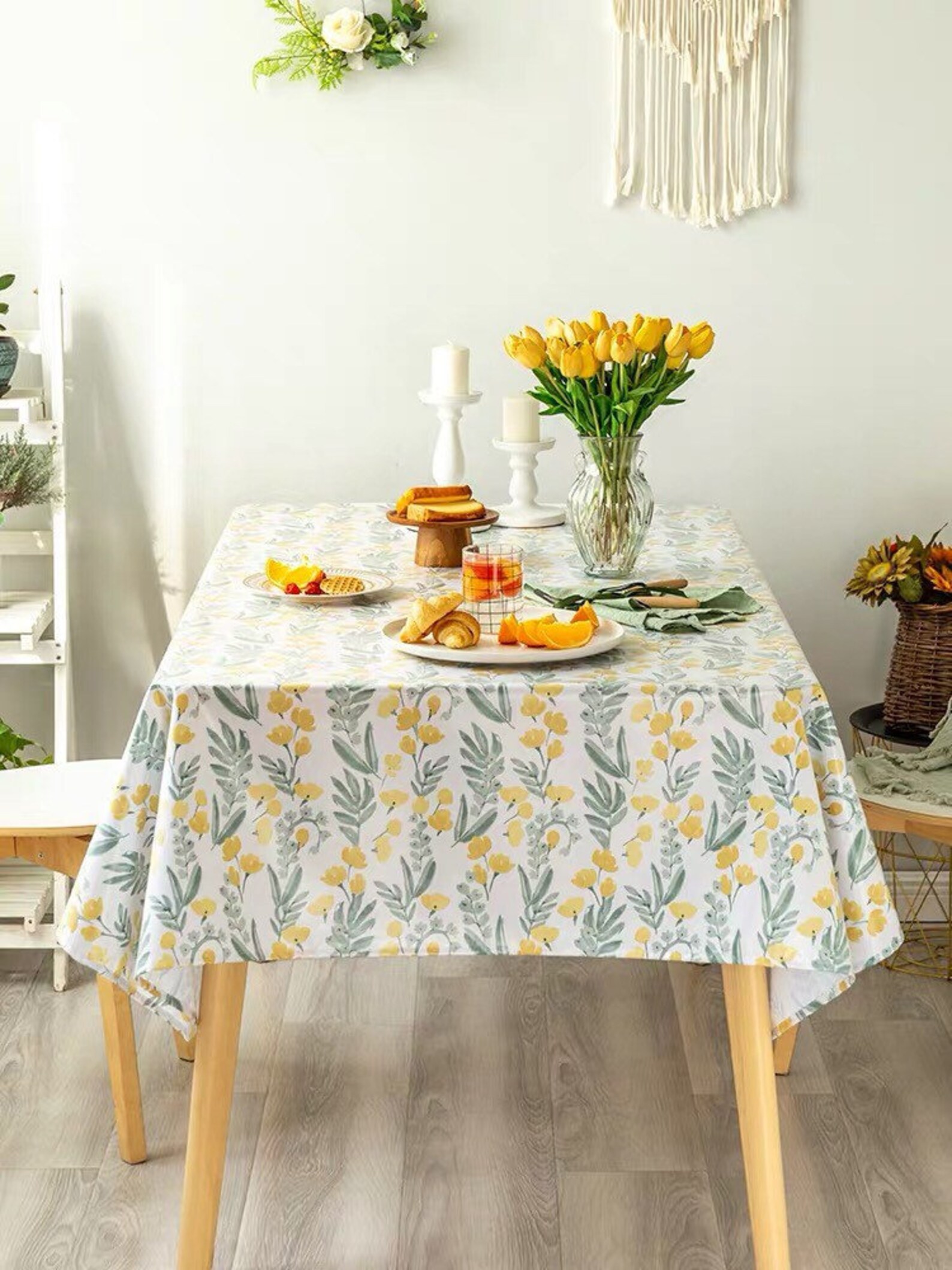 Wipe Clean Tablecloth TPU Cotton Linen Blend Green yellow Etsy