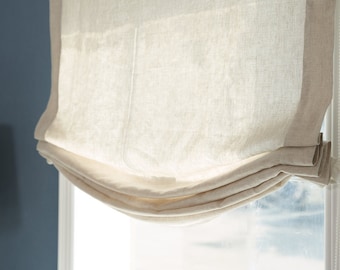 Pure Linen Custom Relaxed Roman Shades, 100% Linen Light Weight Fabric Blinds, Linen Window Treatment, Modern Designer Shades, Made to order