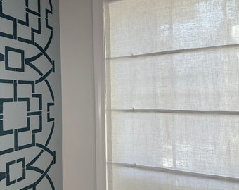 White Linen Roman Shade: Light Filtering Custom Flat Fold Blinds