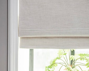 White Linen Texture Custom Roman Shades, Flat Fold Modern Designer Fabric Shades, Linen Window Treatment, Made to order