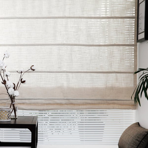 Sheer Linen Pure Linen Roman Shades, Custom Fabric Modern Shades, Sunroom Window Treatment Made to order Window Covering