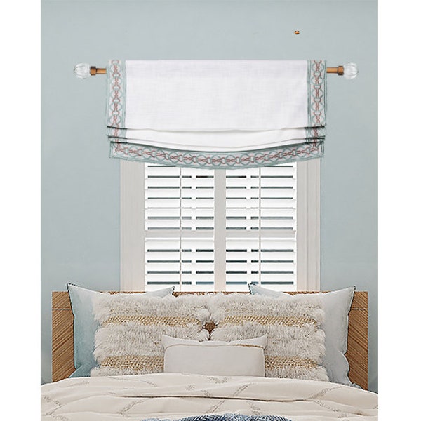 Relaxed Faux Roman Shades, Fake Roman Shades, Custom Fabric Valance, Using your Fabric and Ribbon, Made to Order.