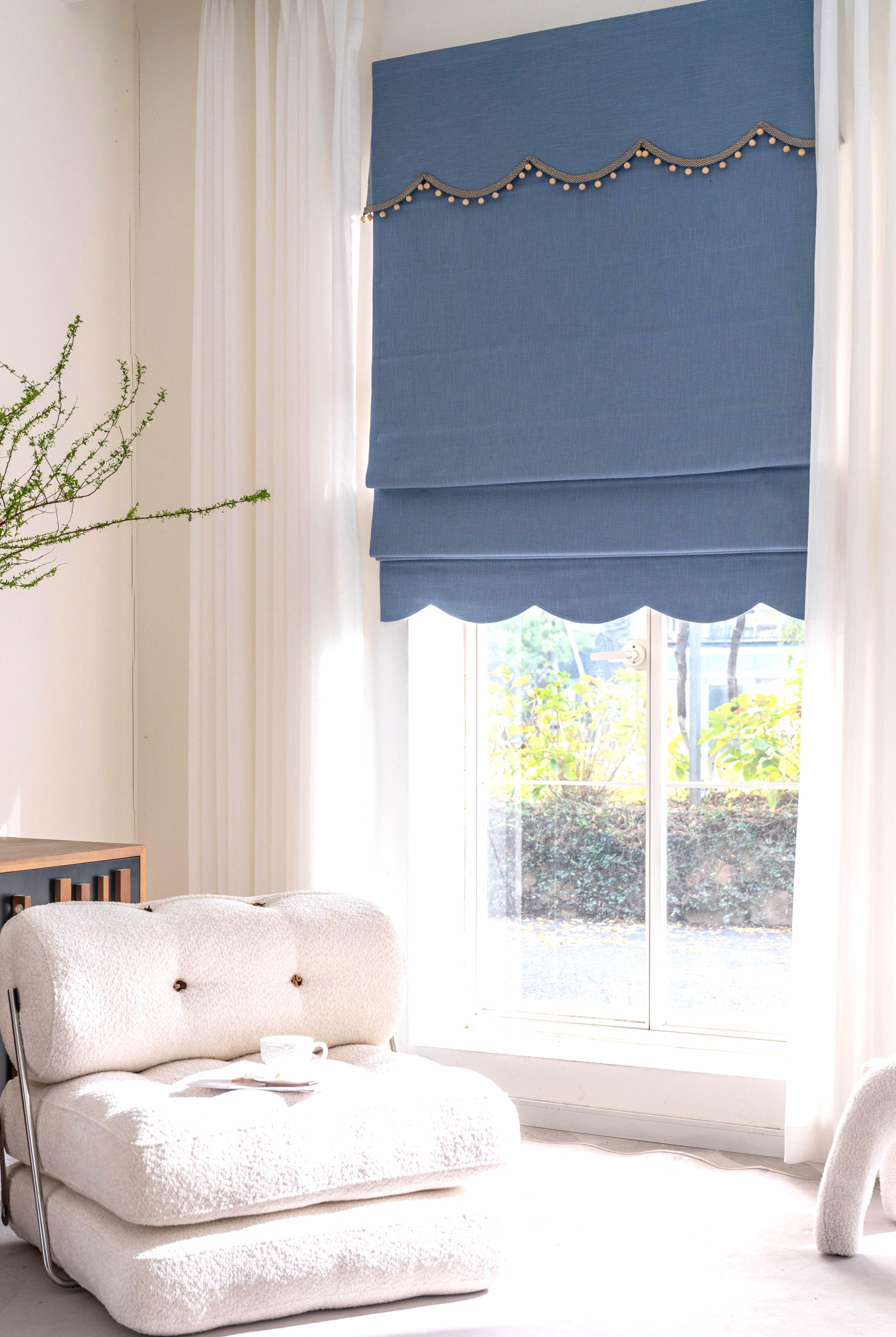 Top and Bottom Scalloped Fabric Roman Shades, Blinds, Linen Blackout Window Treatment, With/out Trim, Made to order