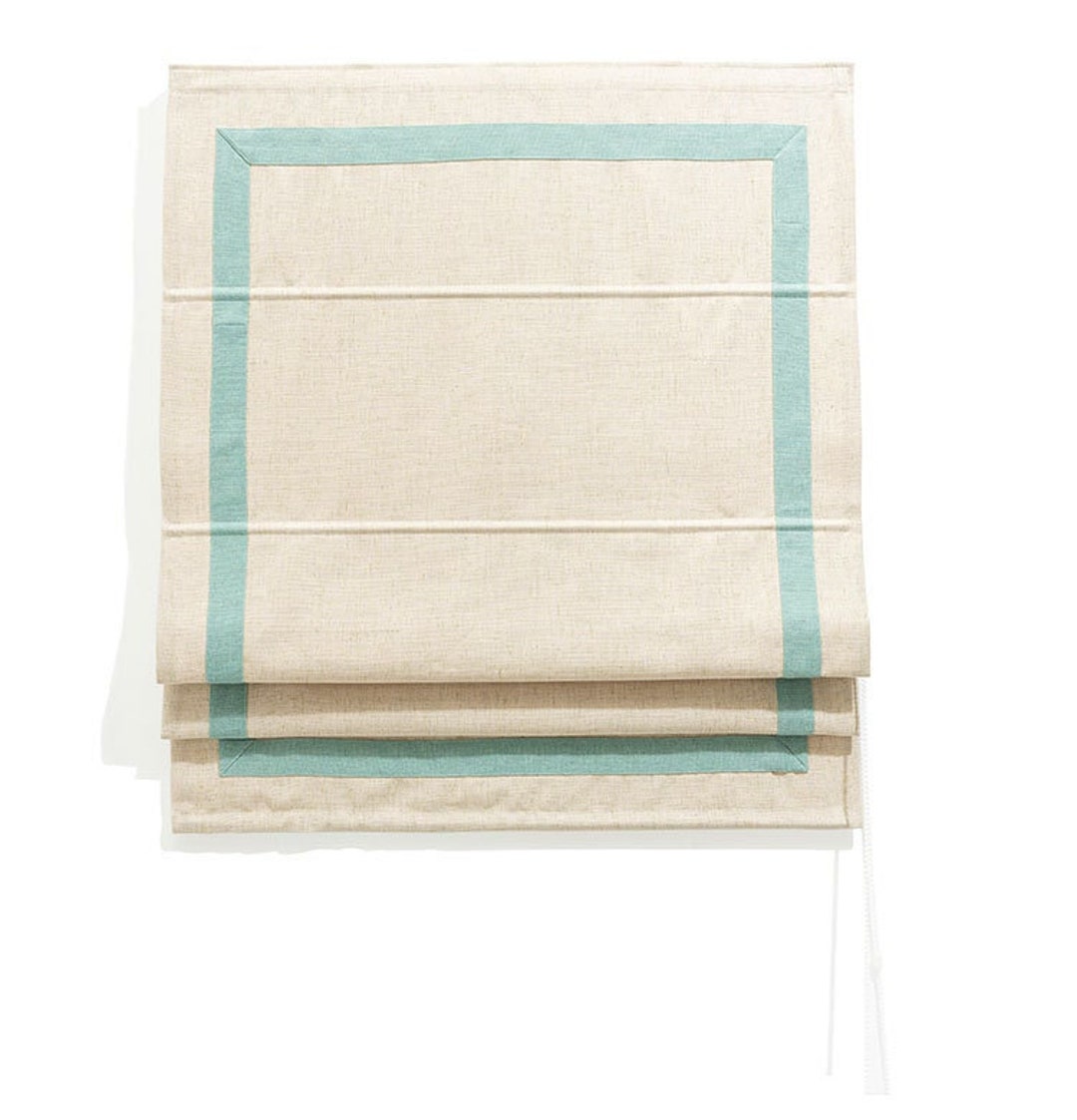 Mid Weight Linen Blend Custom Roman Shades, Trim All Around, Modern