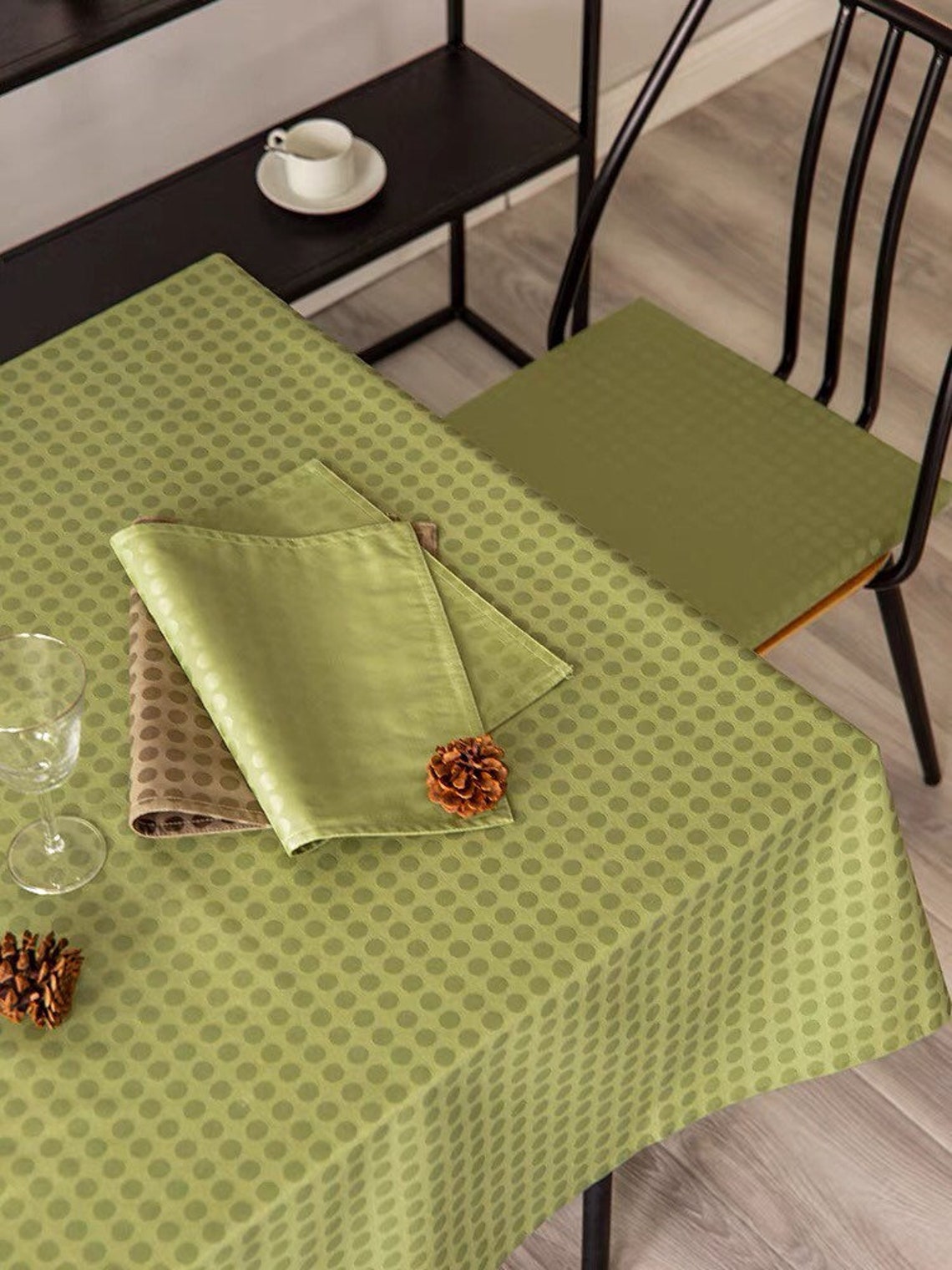 Wipe Clean Tablecloth TPU Cotton Linen Blend Green Polka Dot Etsy