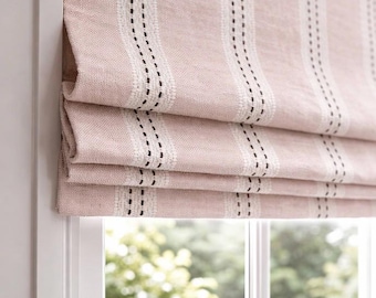 Cortina romana para habitación de bebé, persianas de rayas rosas, cortinas opacas personalizadas con forro, decoración para habitación de niña.