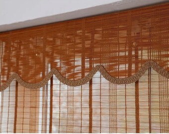 Bamboo Shades with Scallop Valance, Bamboo Fold Up Shades, Designer Window Treatment, Made to order Window Covering