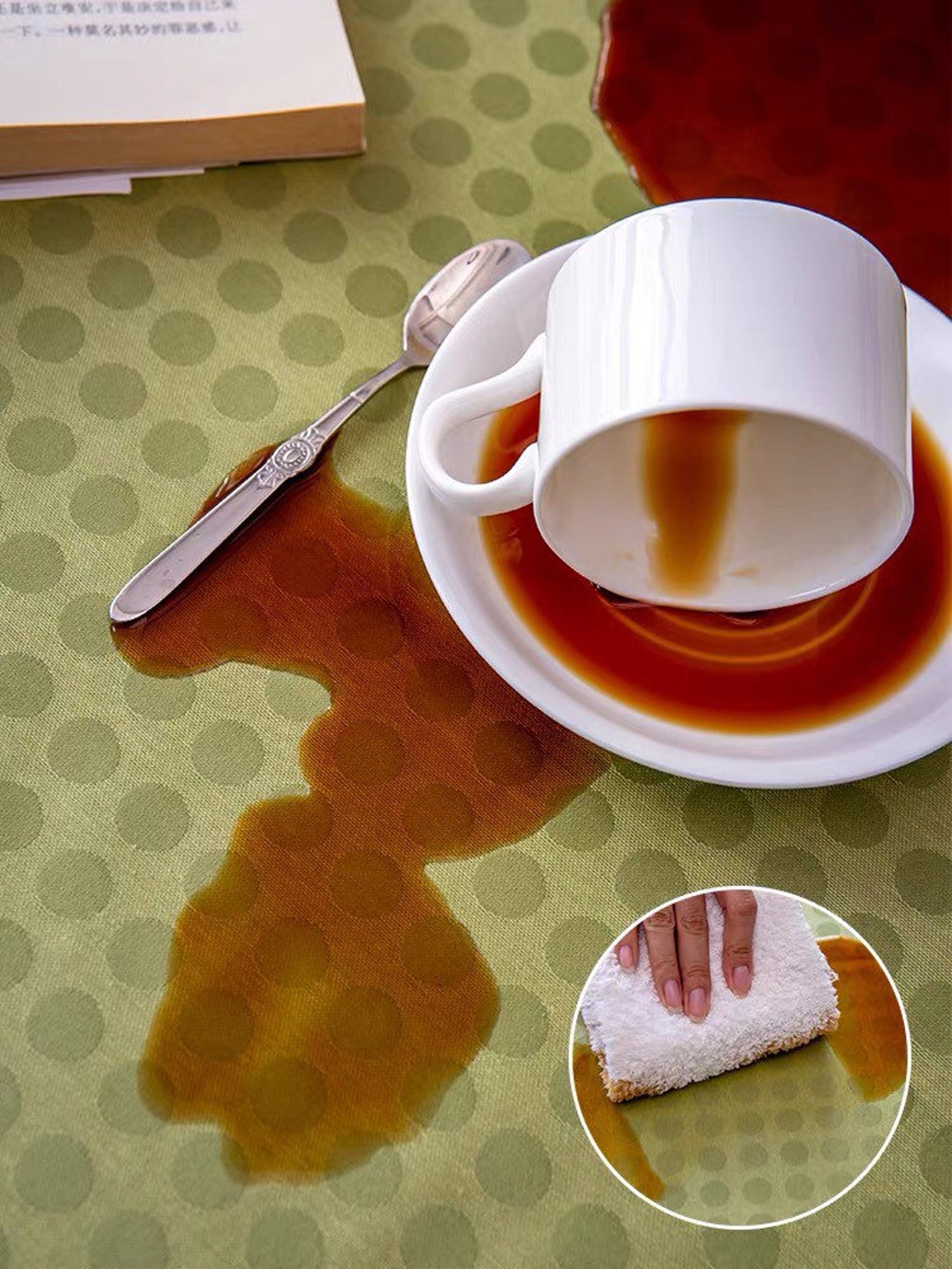 Wipe Clean Tablecloth TPU Cotton Linen Blend Green Polka Dot Etsy