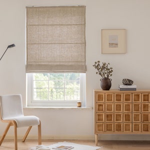 Natuurlijk linnen vouwgordijnen 340-380 gsm 100% luxe puur linnen jaloezieën, metalen katrol linnen raambekleding, moderne designer tinten