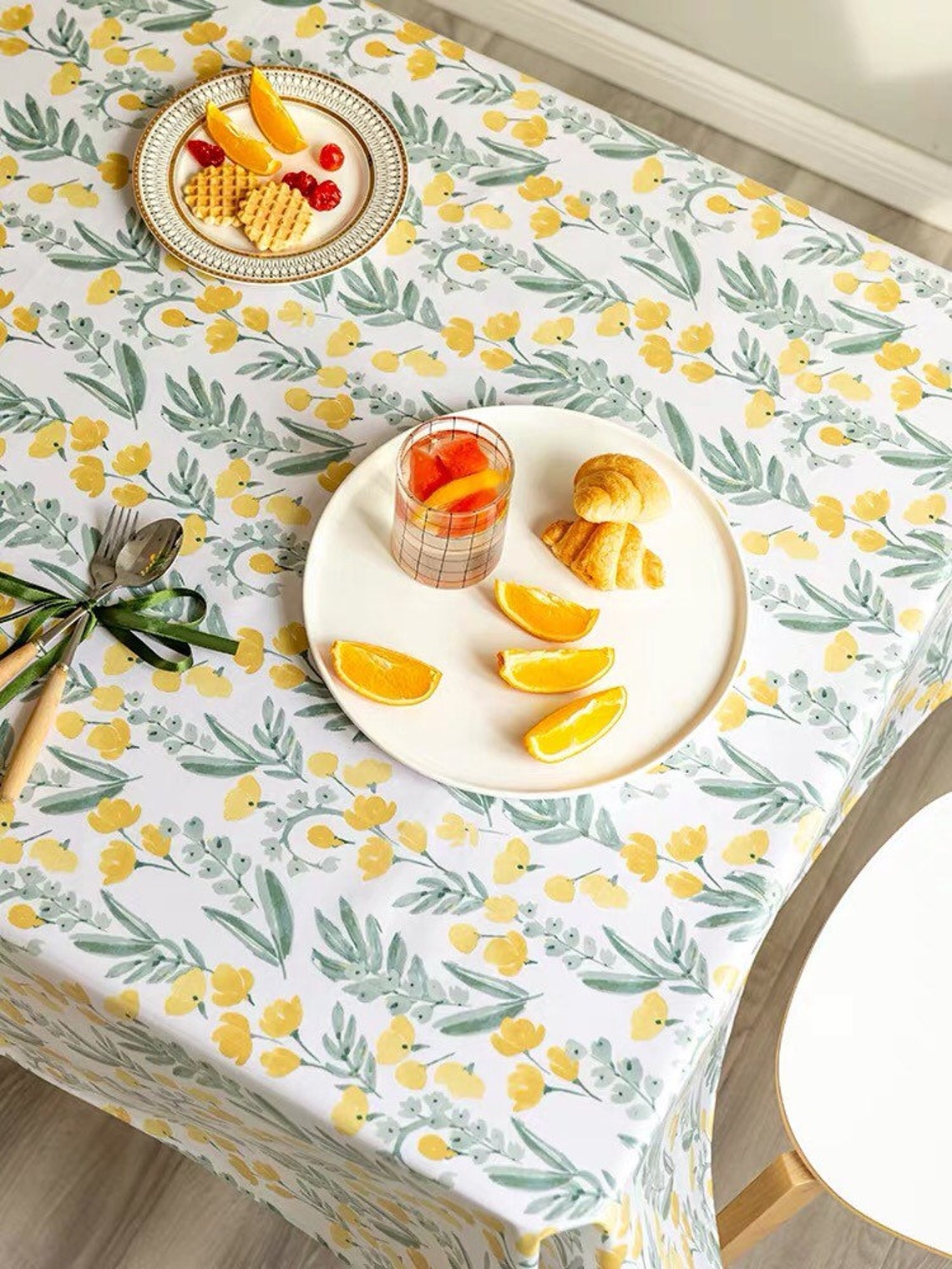 Wipe Clean Tablecloth TPU Cotton Linen Blend Green yellow Etsy