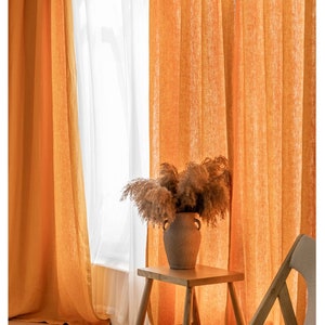 Pure Linen Cafe Curtain Caramel Sunset Color One Panel Pure Linen Flax Customized Size Available Made to Order Designer Look