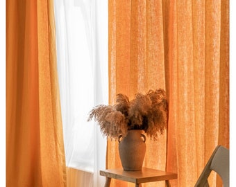 Varmorange linnegardin Cafégardin: Designerlook, anpassad storlek