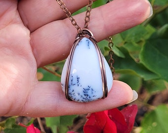 Crystal Scenic Dendritic Opal Wire Wrapped Pendant, Dendritic Agate Necklace, Handmade Jewelry, Gemstone Necklace, Copper Pendant Necklace