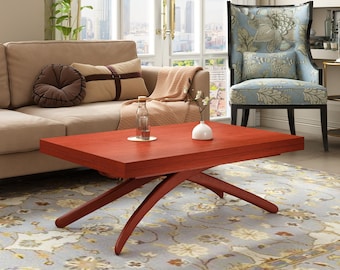 Custom made multi functional dining/coffee/tea/dinner table,adjustable height and expandable surface coffee solid wood table