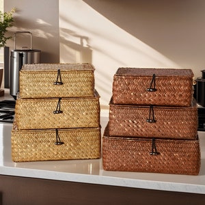 Straw basket straw weaving box vintage storage basket housewarming gift
