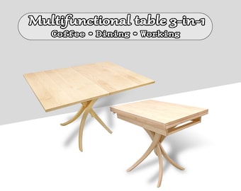 Collapsible Solid Wood Table - Adjustable Height & Expandable Surface | Space-Saving Multi-Functional Desk for Home Office/Dining