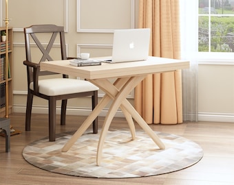Custom made multi functional dining/coffee/dinner/tea table/office desk/computer desk,Adjustable height expandable natural wood table