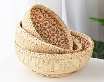 Hand woven bamboo storage basket bamboo wicker platter tray bamboo housewarming decor