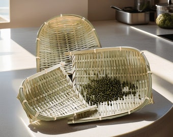 Hand woven bamboo storage basket bamboo wicker platter tray bamboo housewarming decor