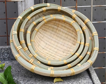 Hand woven bamboo storage basket bamboo wicker platter tray bamboo housewarming decor