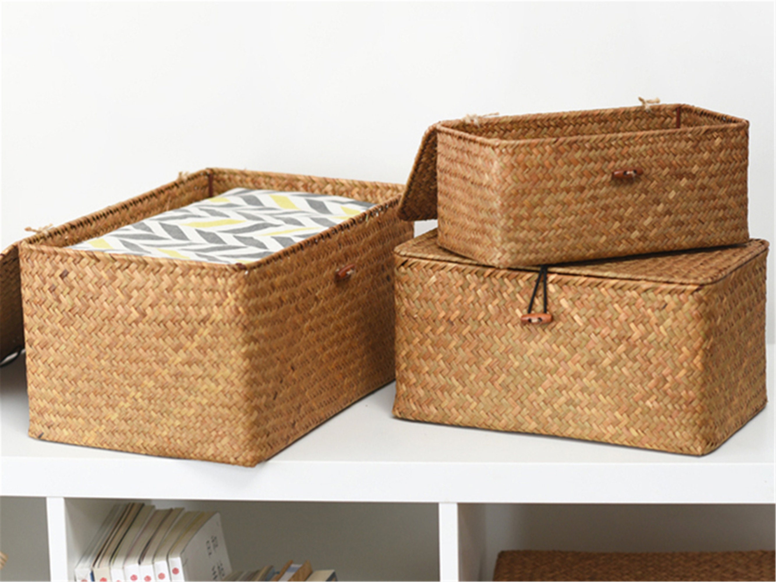 Straw Box Straw Weaving Basket Housewarming Decor Vintage Etsy