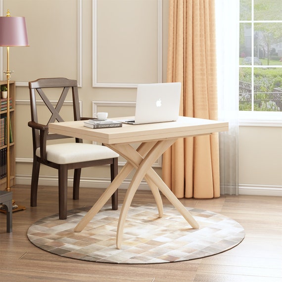 Custom made multi functional dining/coffee/dinner/tea table/office desk/computer desk,Adjustable height expandable natural wood table