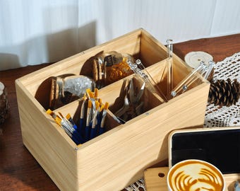 Handmade cypress wood tool storage box,multi-purpose tray cover made from Liberty cloth,magnetic closure,tool kitchen entryway storage,gifts