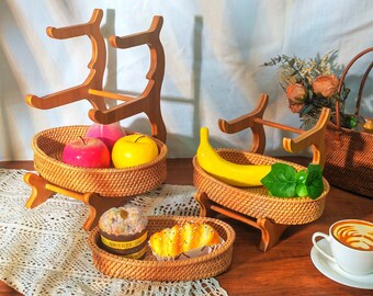 Handmade rattan storage basket sourdough starter kit,bread lame fruit bread snacks multi-layer storage basket,home decor,housewarming gifts