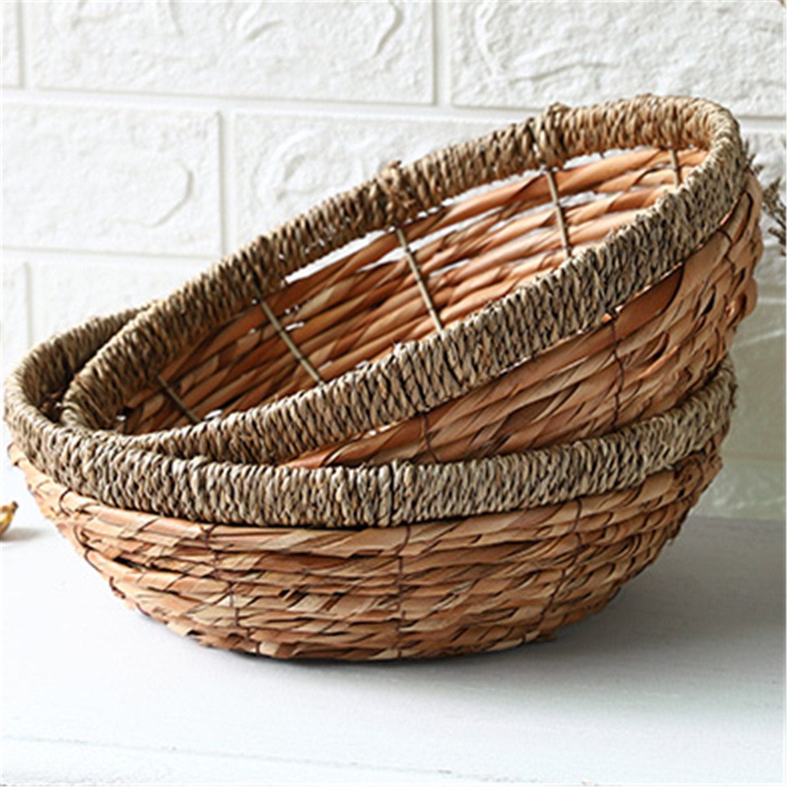 Straw Basket Straw Weaving Basket Vintage Storage Round Basket Etsy UK