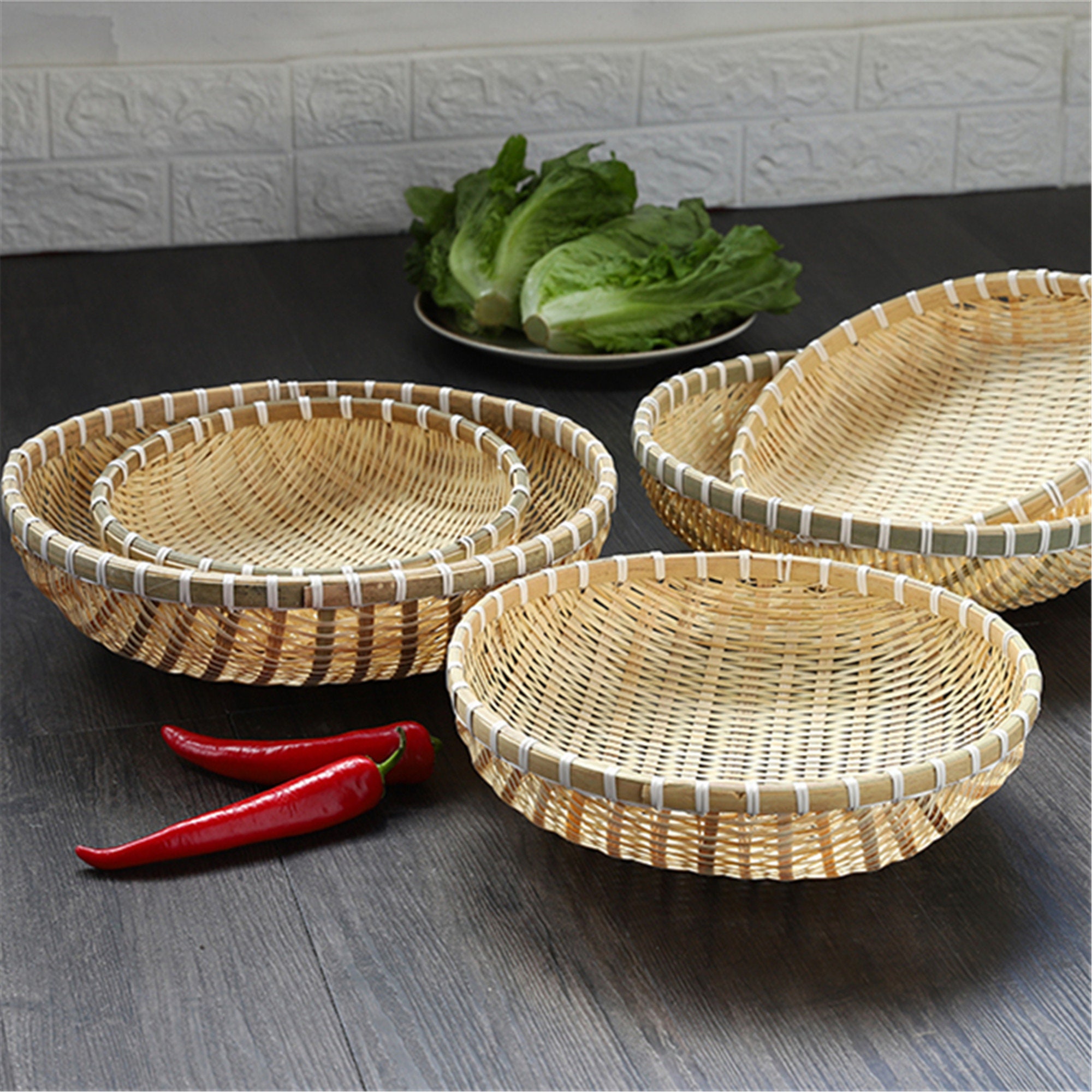 Cesta de almacenamiento tejida a mano redondo bambú cesta de | Etsy