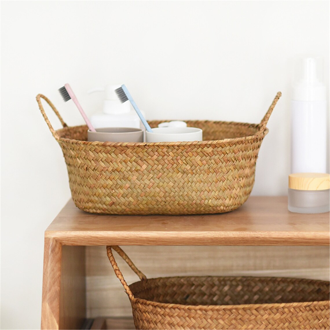 Straw Basket Straw Weaving Basket Housewarming Decor Vintage Etsy