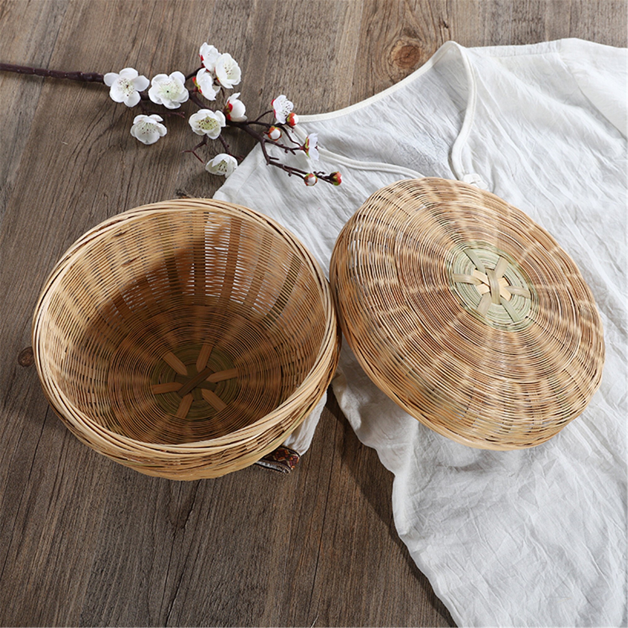 Cesta de almacenamiento tejida cesta redonda de bambú con tapa | Etsy