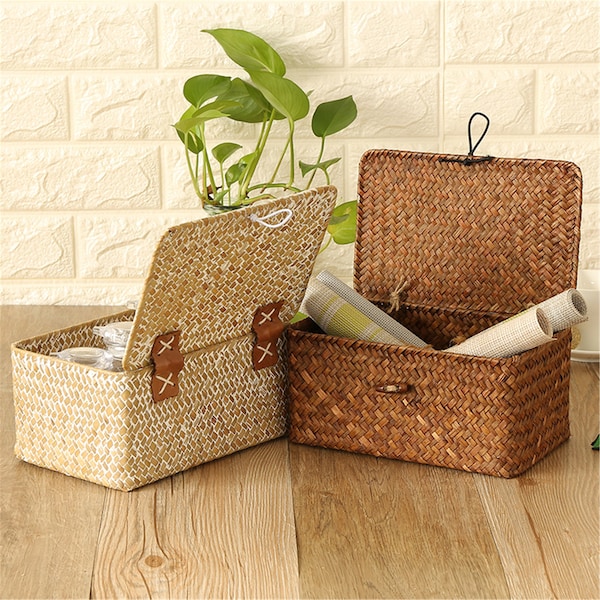Woven Basket With Lid Etsy