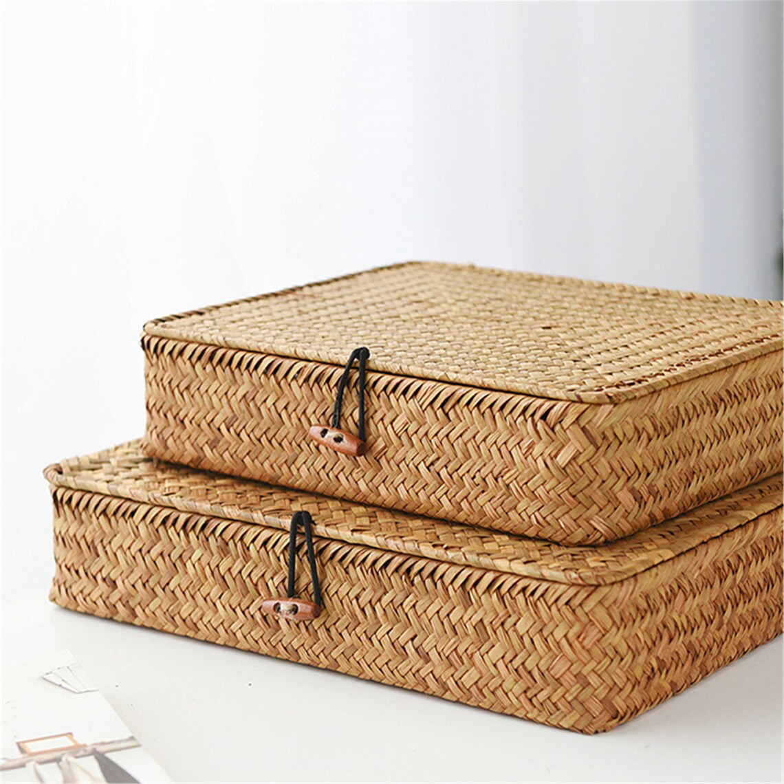 Straw box straw weaving basket housewarming decor vintage Etsy