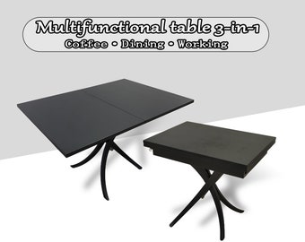 Multi-Functional dining/coffee/dinner/tea table,Adjustable height expandable natural wood table