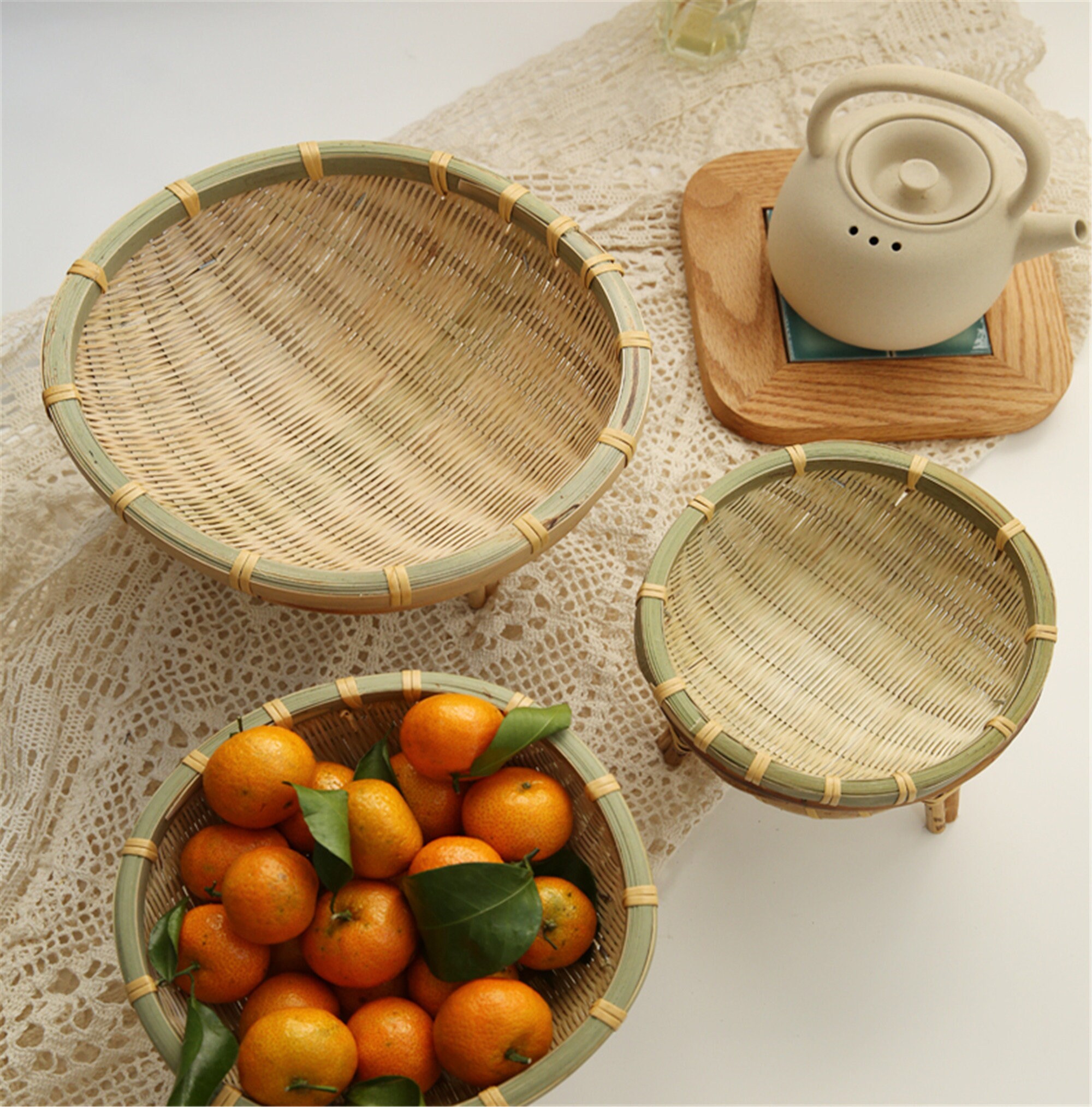 Cesta de almacenamiento tejida a mano cesta de bambú con marco | Etsy