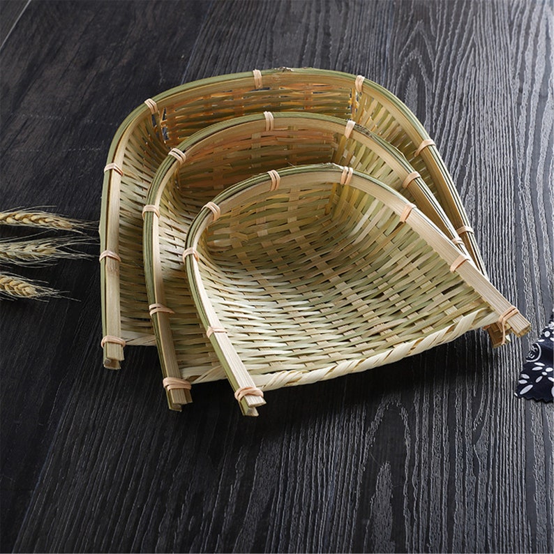 Hand woven bamboo storage basket bamboo wicker platter tray bamboo housewarming decor