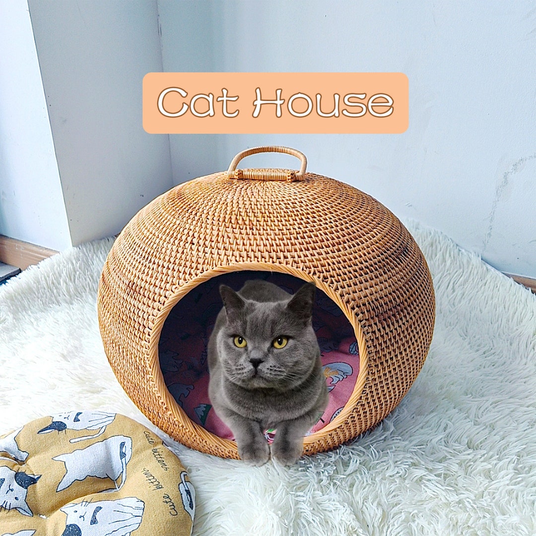 Custom Size Rattan Cat and Dog Beds With Handles,animal House,cat House