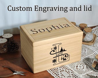 Cypress wood keepsake gift box with multifunctional tray magnetic closure lid,custom name solid wood storage box made from Liberty cloth