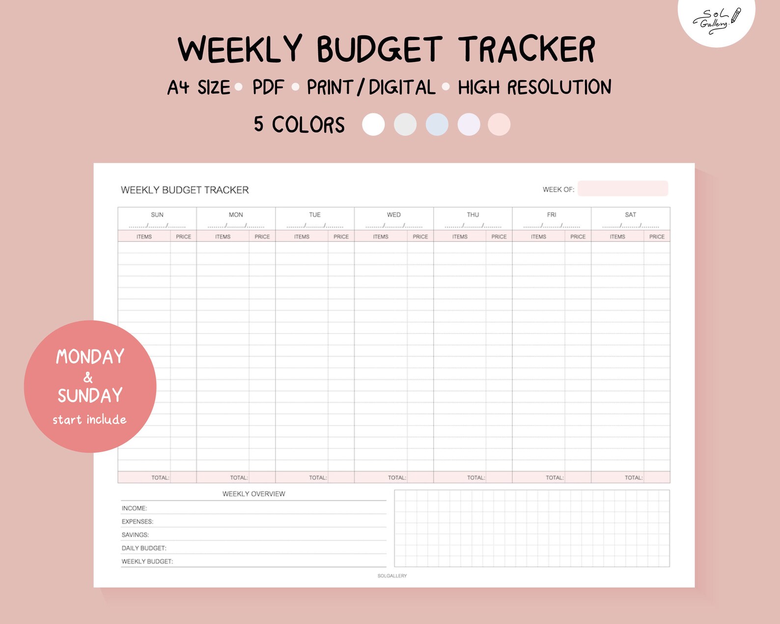 Weekly Budget Tracker Undated Landscap Planner Weekly Budget | Etsy