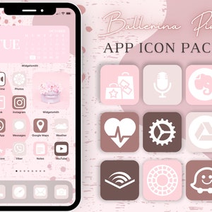iPhone IOS アプリ アイコン パック バレリーナ ピンク | ウィジェットと壁紙付きのピンク アイコン パック | iPhone 美的テーマ