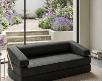Modular Foam Sofa Bed | Convertible Floor Couch, Washable Corduroy Cover