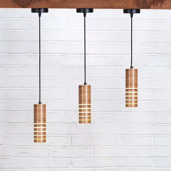 Wood Cylinder Pendant Light | Ceiling Light Fixture | Hanging Lamp | Modern Farmhouse Light | Pendant Light for Kitchen Island Dining Room