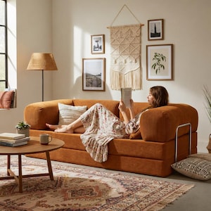 Modular Corduroy Sofa Bed, Convertible Floor Couch, Modern Minimalist Furniture