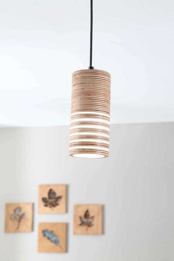 Wood cylinder pendant light online