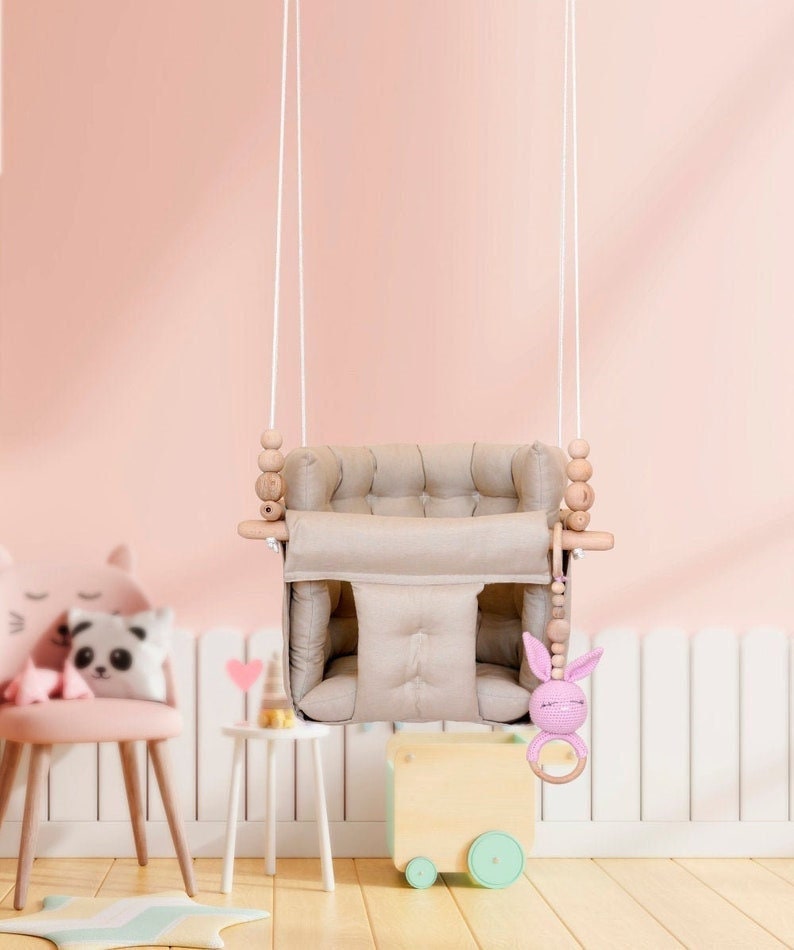 Swing Chair, Kids Swing , hammock baby swing, fabric swing,indoor swing, cotton fabric swing, swing chair,swing,Puffy swing,baby gift Beige