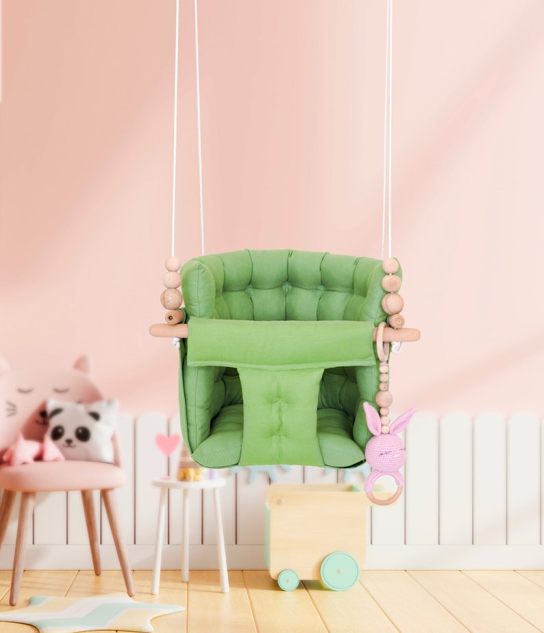 Swing Chair, Kids Swing , hammock baby swing, fabric swing,indoor swing, cotton fabric swing, swing chair,swing,Puffy swing,baby gift Green